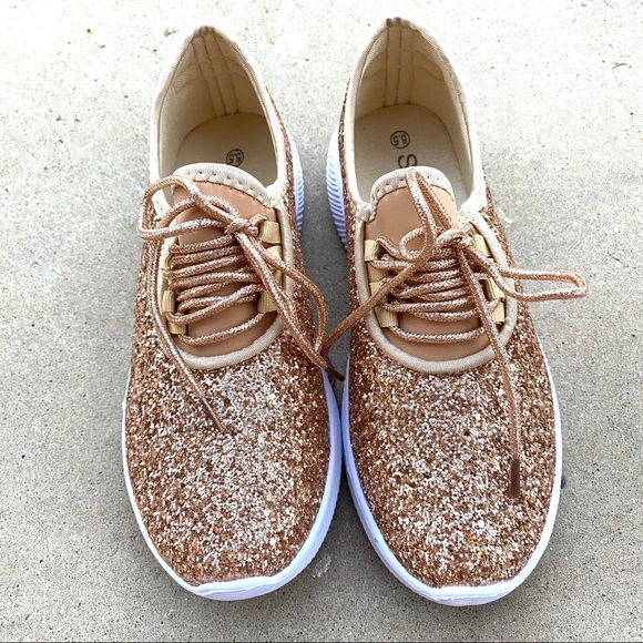 New Rose Gold Glitter Sneakers Tennis Shoes - Picture 3 of 8